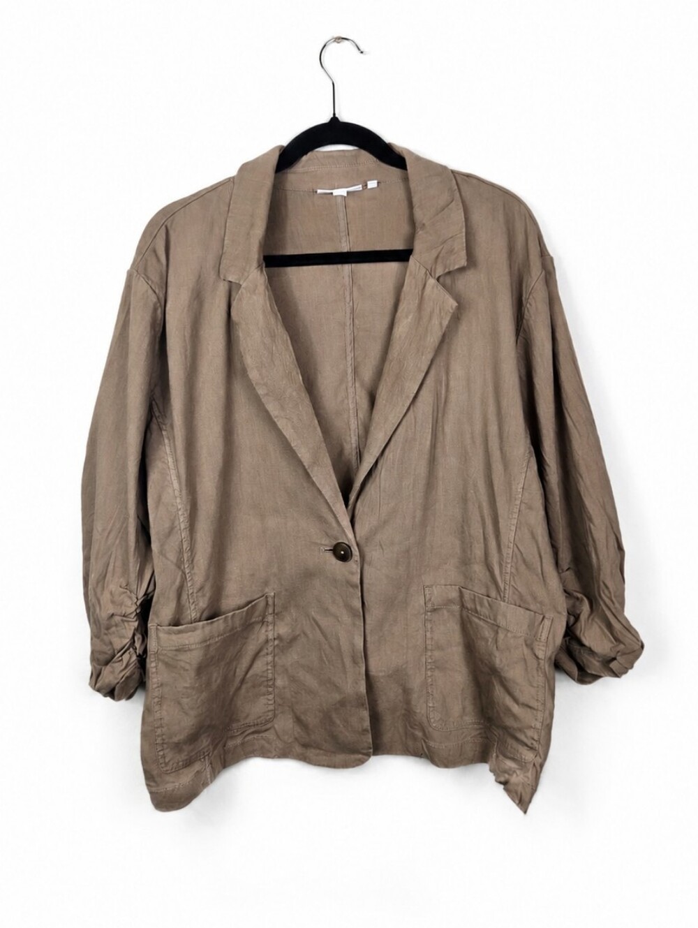 Chico's 3 XL Linen Blend Blazer Jacket Ruched Sleeve Lagenlook Coastal Boho